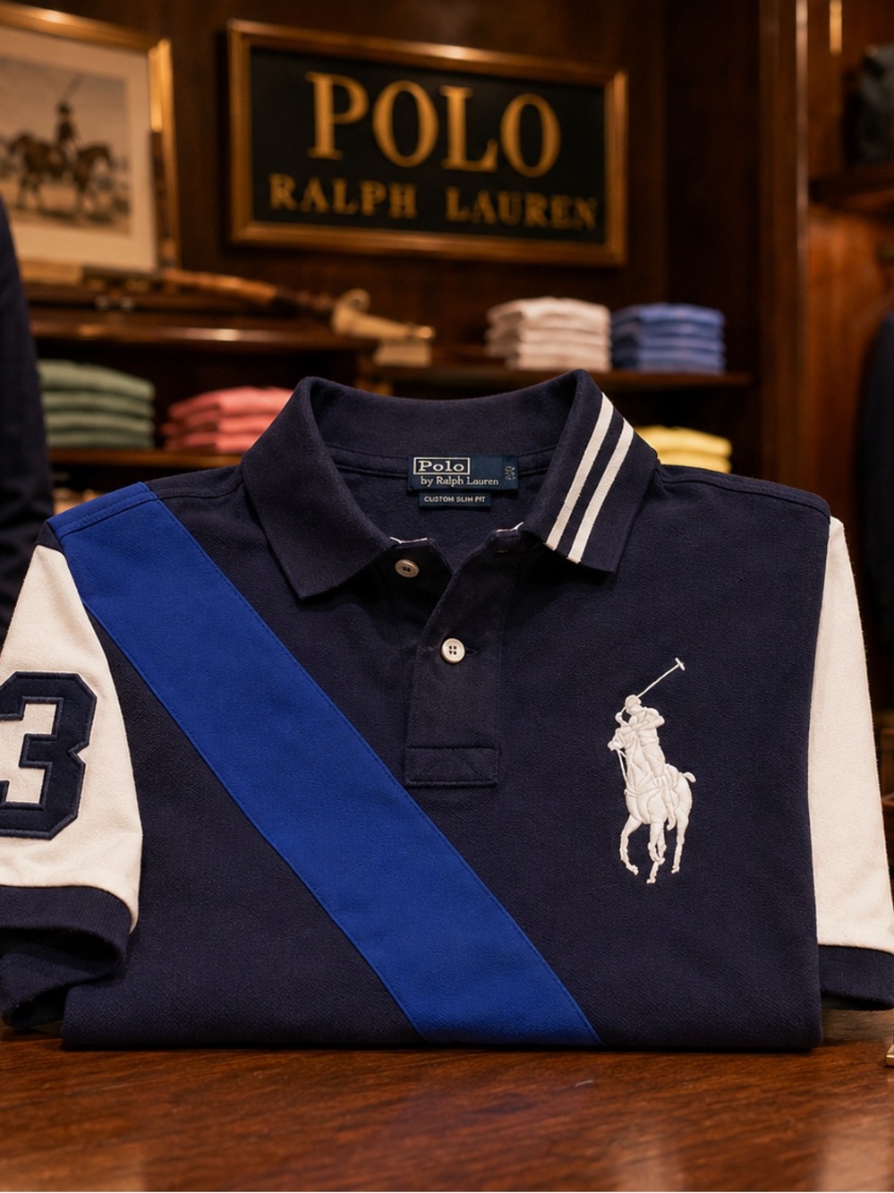 THE iconic Polo Ralph Lauren Navy & Royal Blue Striped Polo